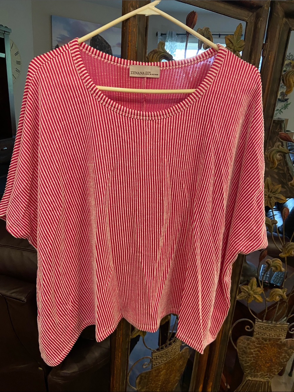 Zenana Outfitters Red and White Striped Scoop Neck Tunic